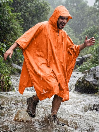 Hooded Rain Poncho Waterproof Raincoat Jacket for Men Women Adults