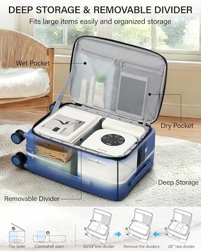 20 Inch Top Opening Carry On Luggage with Cup Holder and USB Ports