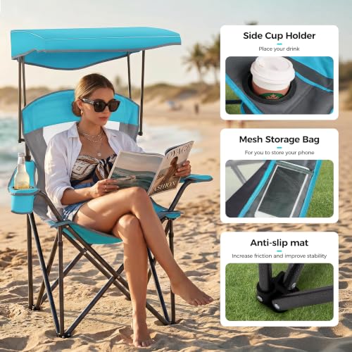 Heavy Duty Canopy Camping Chairs with Adjustable Sunshade (2 Count)