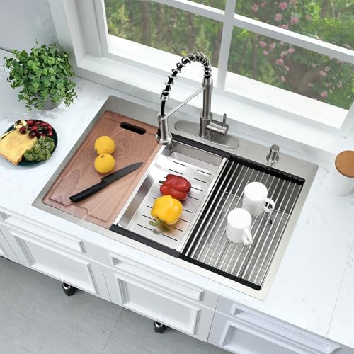 33x19 Drop In Kitchen Sink Stainless Steel Workstation Sink