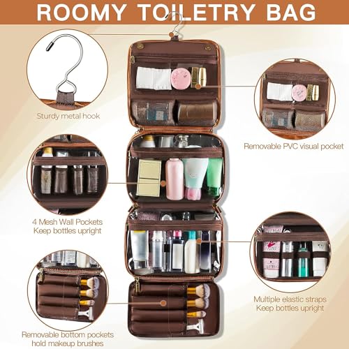 Hanging Toiletry Bag for Men PU Leather Shaving Dopp Kit