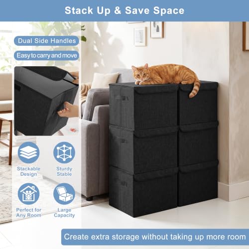 Large 17" 42 Quarts Collapsible Stackable Storage Bins with Lids [3 (3 Count)