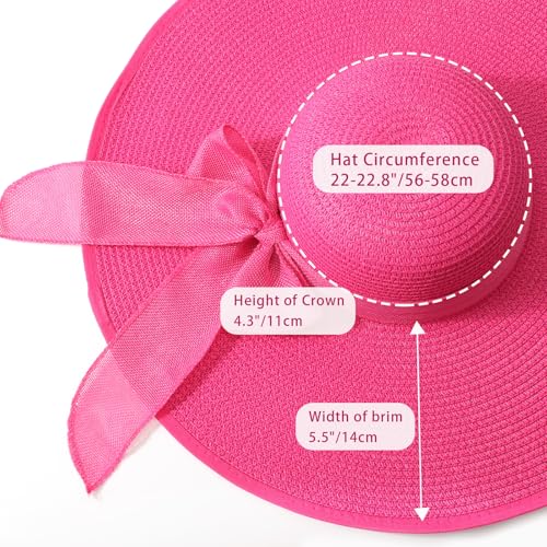 Womens Big Bowknot Straw Hat Foldable Sun Hats Floppy Beach Hat Large Roll up Cap UPF 50+