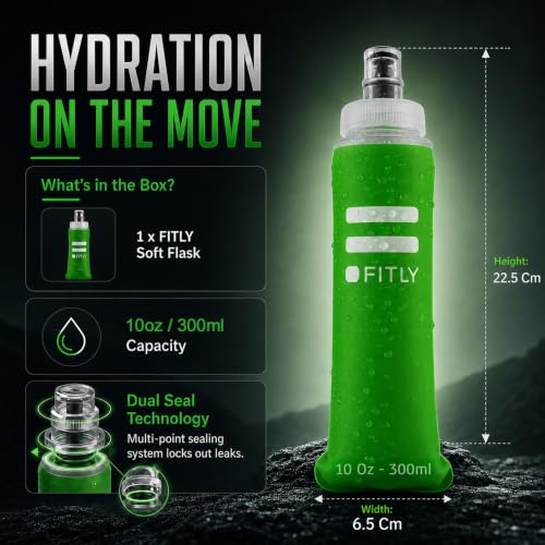 Soft Flask - (300 ml) - Shrink As You Drink Pocket Soft Water Bottle for Hydration Pack/Running Vest - Folding Water Bottle for Running, Hiking, Cycling - Ski Water Bottles - Forest Green