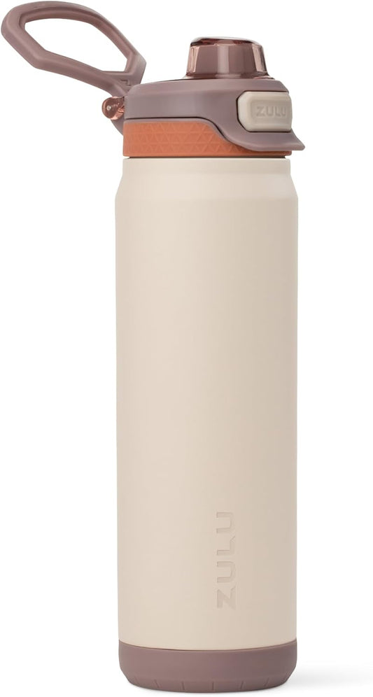 ZULU Powerfill Pro 24oz Stainless Steel Water Bottle with Quick Fill Lid, Triple Walled Vacuum Insulated Metal, Leak Proof Locking Lid, Sip and Chug, Reusable BPA Free, Driftwood - Roamly