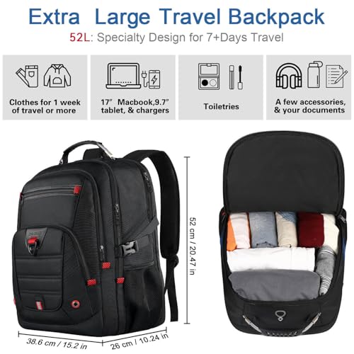 52L Extra Large Travel Backpack for Men&Women