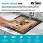 Bellucci 18 inch Granite Workstation Drop In Top Mount Single Bowl Kitchen Sink in Metallic Grey with Accessories