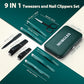 Tweezers Set 9 Pcs Nail Clipper Kit with Case for Eyebrows Grooming (9 Count)