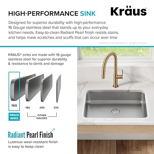 Dex 25 inch Undermount 16 Gauge Stainless Steel Single Bowl ADA Kitchen Sink