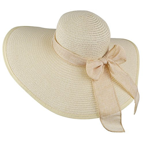 Womens Bowknot Straw Hat Foldable Beach Sun Hat Roll up UPF 50+