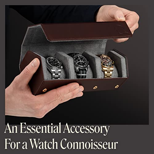 Leather Watch Roll Travel Case for 3 Watches