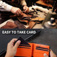 Wallet for Men RFID Blocking Genuine Leather Mens Wallets Bifold with 1 ID Window 15 Card Slots black stripe orange