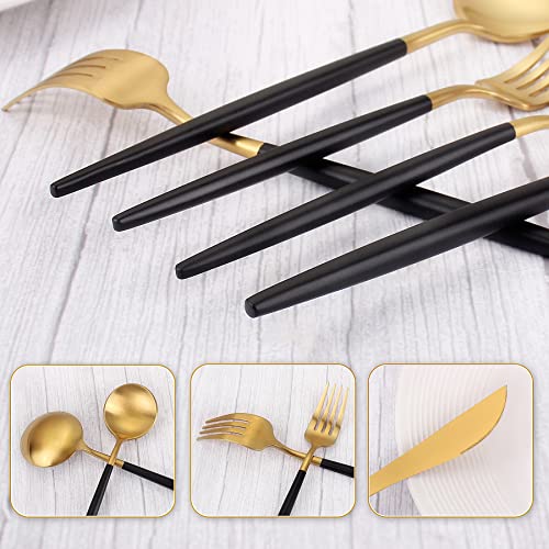 Matte Gold Silverware Set With Black Handle (4 Count)