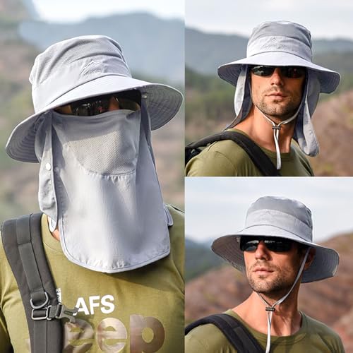 Sun Hats for Men Women Fishing Hat UPF 50+ Breathable Wide Brim Summer UV Protection Hat with Face Cover & Neck Flap