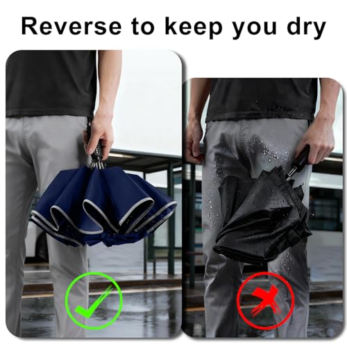 Windproof Automatic Folding Inverted Umbrella with LED