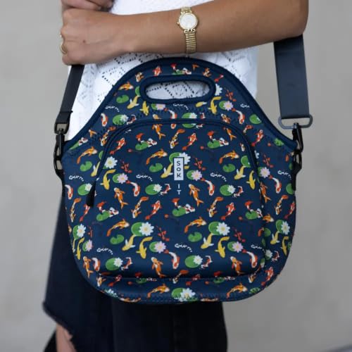 LunchTote Zippered Bag Insulated Neoprene Caddy (Koi Garden / X-Large 6.5 Quart Lunch Tote)