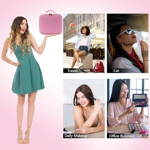 Travel Makeup Bag with LED Mirror Travel Makeup Organizer with 3 Lighted Settings
