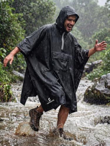 Adult Rain Poncho Waterproof Hooded Raincoat Lightweight Packable