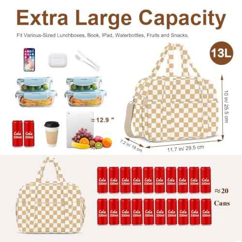 Corduroy Lunch Box Lunch Bag for Women Adults Men