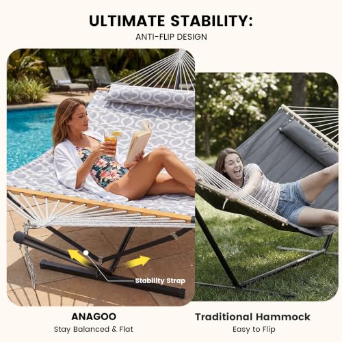 Double Hammock with Stand 500lbs Heavy Duty Outdoor Two Person White
