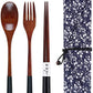 Wooden Chopsticks Spoon Fork Set Tableware Travel Utensils with Pouch