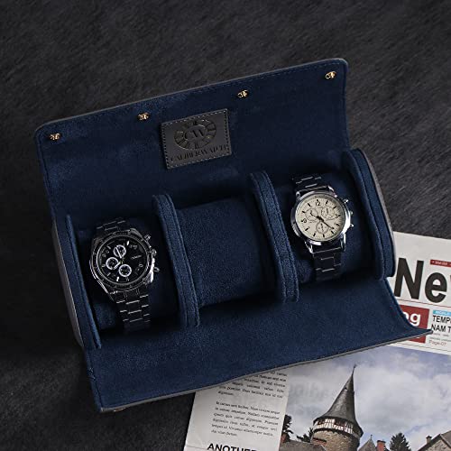 Genuine Napa Leather Watch Roll Travel Case for 3 Watches