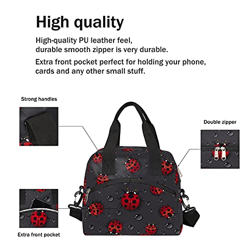 Funny Animal Ladybug Insulated Lunch Bag with Detachable Shoulder Strap Tote Bag for Women Men Adult Reusable Containers Organizer Thermal Cooler Bag for School Work Travel Lunch Box (B:Funny Ladybug)
