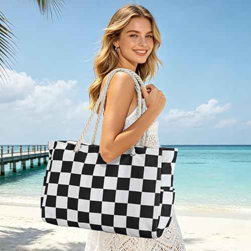 Beach Bag Large Beach Tote Bag for Women Waterproof Sandproof Swim Pool Bag With Zipper
