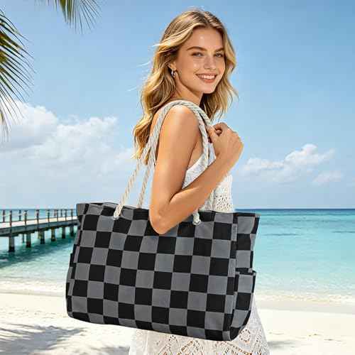 Beach Bag Large Beach Tote Bag for Women Waterproof Sandproof Swim Pool Bag With Zipper
