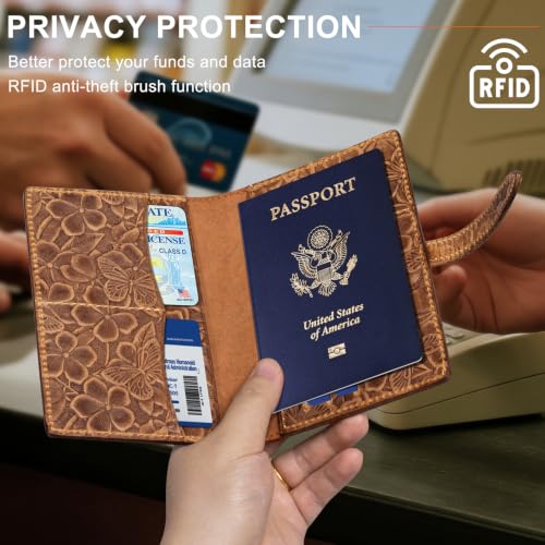 Genuine Leather Passport Holder for Women Men