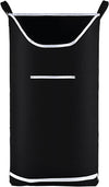 Hanging Laundry Hamper Bag Behind Door Hampers for Laundry Hanging Save Space Zipper Laundry Hamper Door Hanging with 2 PCs Stainless Steel Hooks Suction Hooks for Wall/Bathroom (Black)