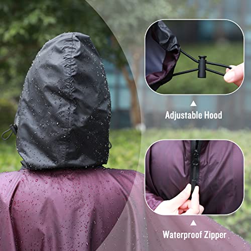 Adult Rain Poncho Waterproof Hooded Zipper Raincoat with Pockets