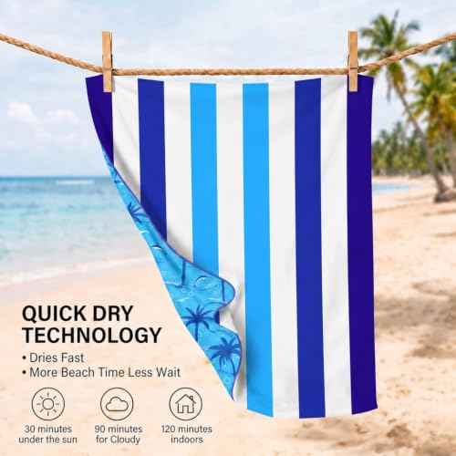2 Pack Microfiber Beach Towels Oversized 71x32 Blue Striped (2 Count)