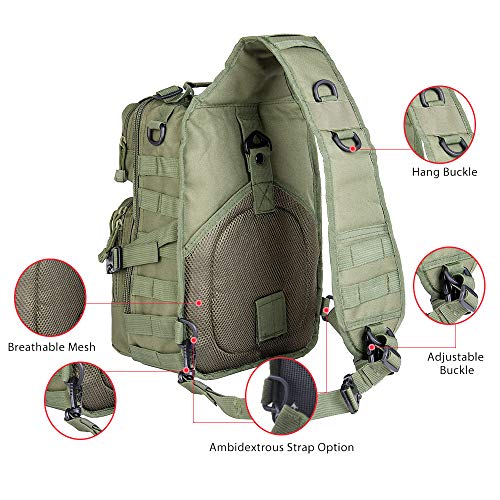 Tactical Sling Bag Pack Military Assault Rucksack Shoulder Bag Backpack Chest Pack Handbag Waterproof for Travel Hiking Camping Trekking Exploring Fishing Hunting