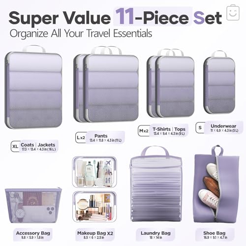 11 Set Compression Packing Cubes Garment Bags for Travel Essentials (11 Count)