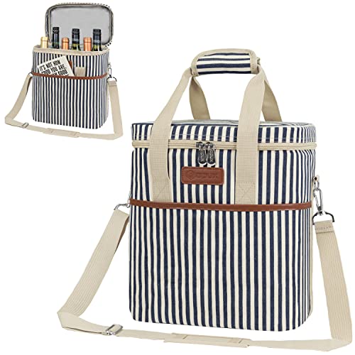 Insulated Wine Cooler Bag Leakproof 6 Bottle Tote Carrier (6 Count)
