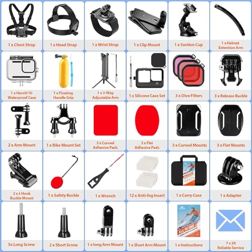Action Camera Accessories Kit for GoPro Hero 13 12 11 10 9 Black (65 Count)