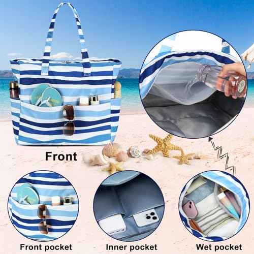 Waterproof Beach Tote Pool Bags for Women Ladies Extra Large Carry On Bag With Wet Compartment for Weekender Travel