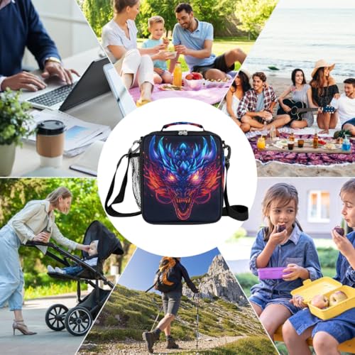 Animal Dragon Kids Lunch Box for Girls Boys Reusable Insulated Lunch Bag for Kids Toddler Thermal Cooler Spacious Lunchbox with Shoulder Strap Lunchbag for School Work Picnic (print 13)