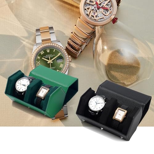 Green Leather Watch Roll Travel Case for Men