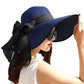 Womens Big Bowknot Straw Hat Floppy Foldable Roll up Beach Cap Sun Hat UPF 50+ ACA Navy