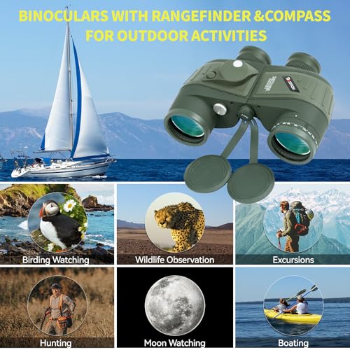 Marine Binoculars 10x50 with Compass and Rangefinder for Boating