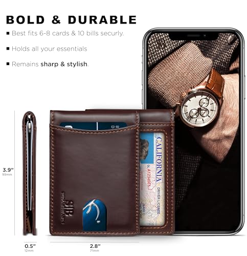 RFID Blocking Slim Bifold Genuine Leather Minimalist Front Pocket Wallets for Men with Money Clip Thin Gift