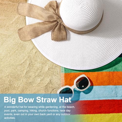 Womens Big Bowknot Straw Hat Foldable Sun Hats Floppy Beach Hat Large Roll up Cap UPF 50+