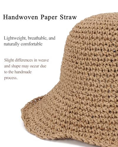 Womens Crochet Straw Sun Hat Foldable Floppy Wide Brim Beach Hat for Summer