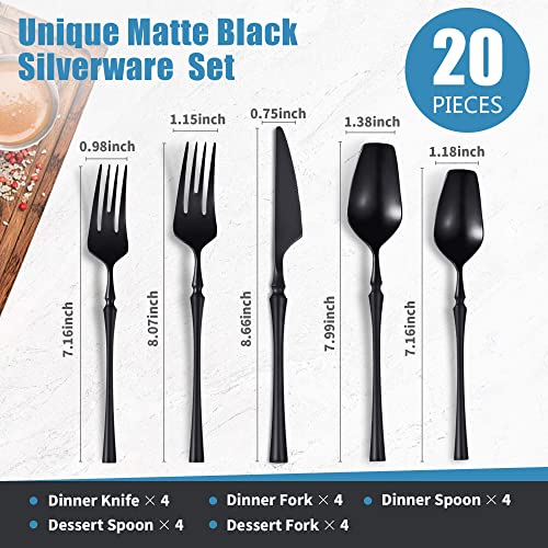 20 Piece Matte Black Silverware Set for 4 (20 Count)