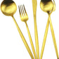 Gugrida 5-Piece 18/10 Stainless Steel Matte Gold Flatware Set - Dishwasher Safe, Perfect for Home, Office, or Travel