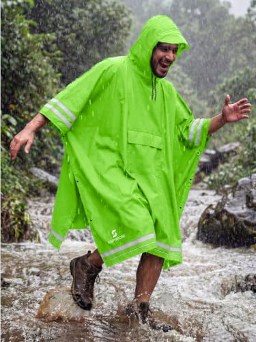 Adult Rain Poncho Waterproof Hooded Raincoat Lightweight Packable