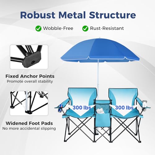 Double Camping Chair with Umbrella
