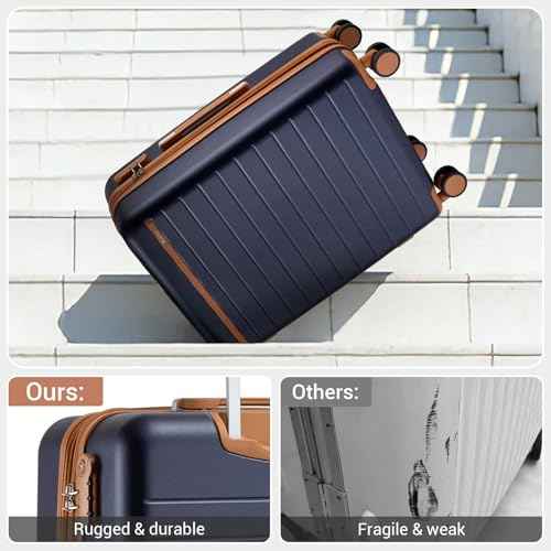 Large Suitcase 28in Expandable ABS+PC 8pcs Silent Wheels Navy
